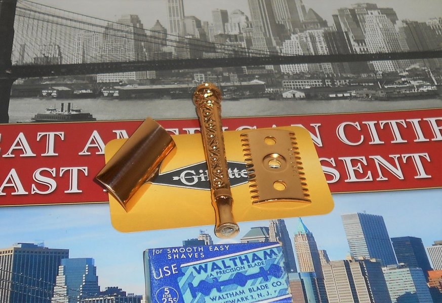 Gillette Flower ABC Razor Three Piece Refurbished Replated 24 Karat Gold Z–88 (26).JPG