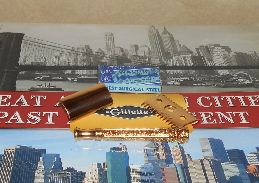 Gillette Flower ABC Razor Three Piece Refurbished Replated 24 Karat Gold Z–88 (36).JPG