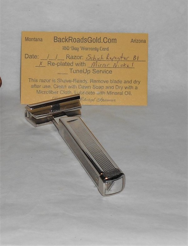 Schick Repeating Razor W Blades Five Loaded Refurbished Replated Mirror Nickel B-1 W Leather C...JPG