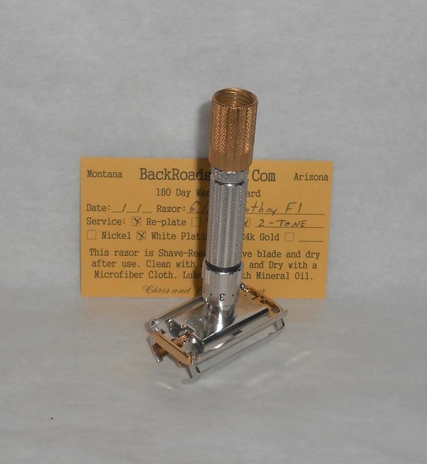 Gillette 1960 Fat Boy Razor Refurbished Replated White Platinum 24 ^ Gold F1–ZQ (48).JPG