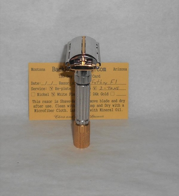 Gillette 1960 Fat Boy Razor Refurbished Replated White Platinum 24 ^ Gold F1–ZQ (57).JPG