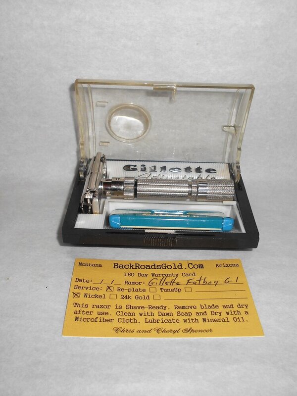 Gillette 1961 Fat Boy Razor W Case Blades Adjustable Replated Mirror Nickel G1–98 (1).JPG