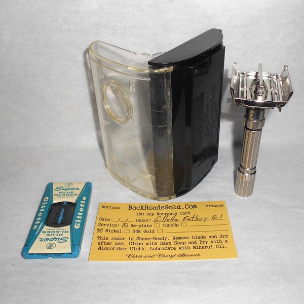 Gillette 1961 Fat Boy Razor W Case Blades Adjustable Replated Mirror Nickel G1–98 (54).JPG